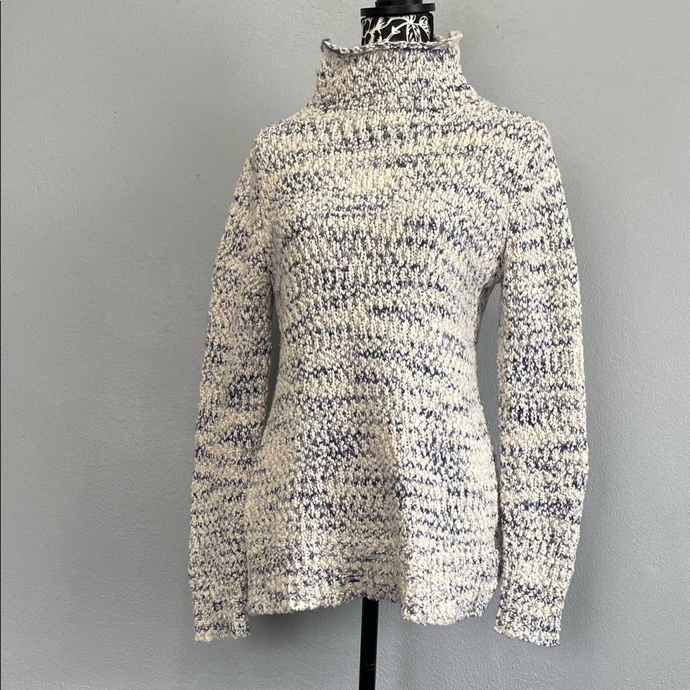 Belldini Cozy Knit Turtleneck Sweater - Cream and Blue